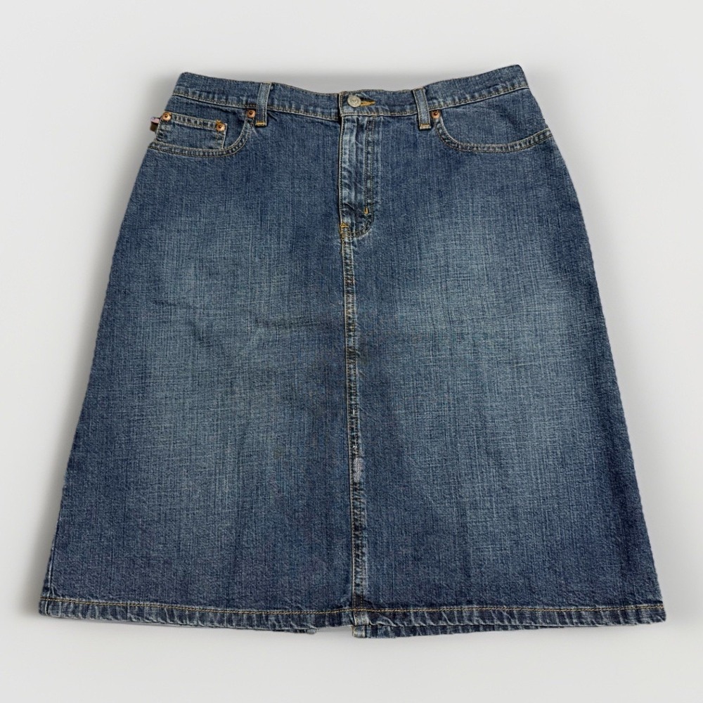Vtg‎ Y2K Polo Ralph Lauren Jeans Co Denim Knee Skirt Size 8 Blue